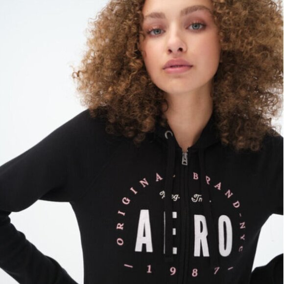 Aeropostale Full Zip-Up Original 1987 Black Large Hooded Sweatshirt - Picture 3 of 9